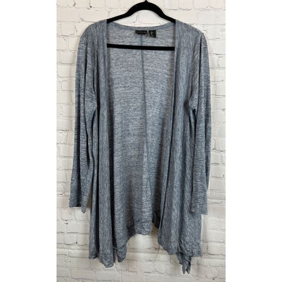 TAHARI blue gray linen knit open front cardigan sweater size L - Picture 1 of 7